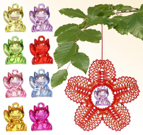600 Bastelset "Maneki Neko - Glückskatzen" - Kirschblüte mit 8 bunten Acryl-Glückskatzen